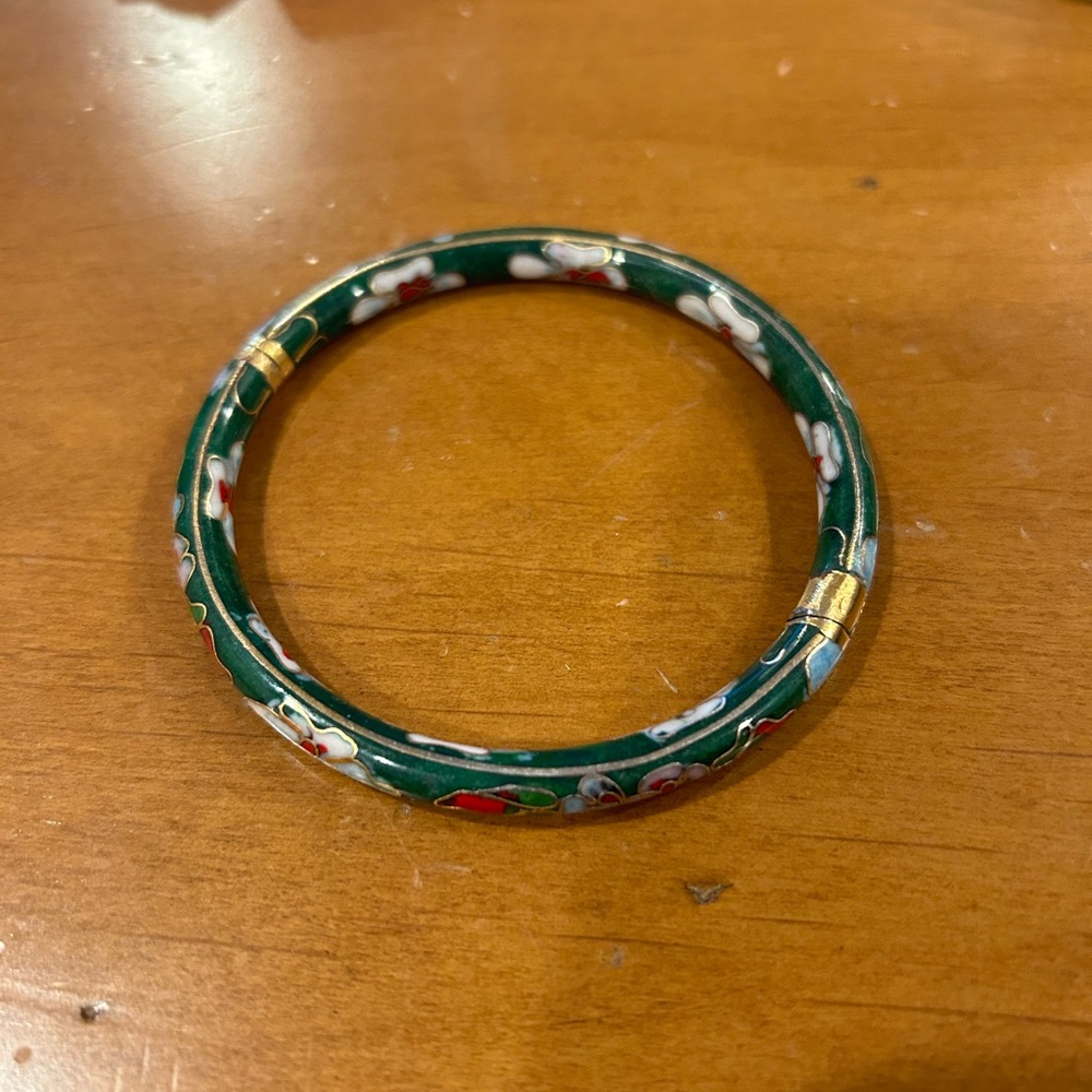 Vintage Chinese Cloisonne Enamel Floral Bangle Stackable Bracelet